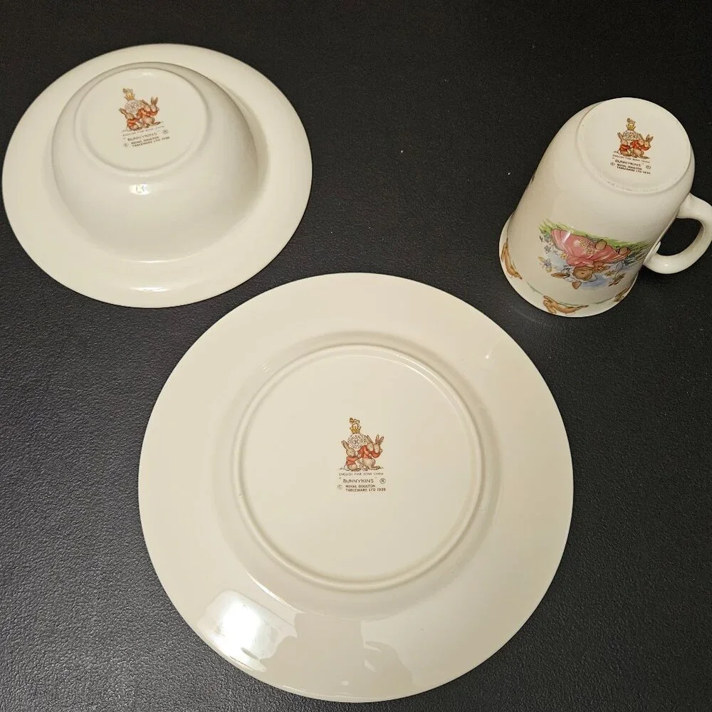 Vtg Royal Doulton Bunnykins 3 pc. English Fine Bone China – Plate, Bowl, Cup